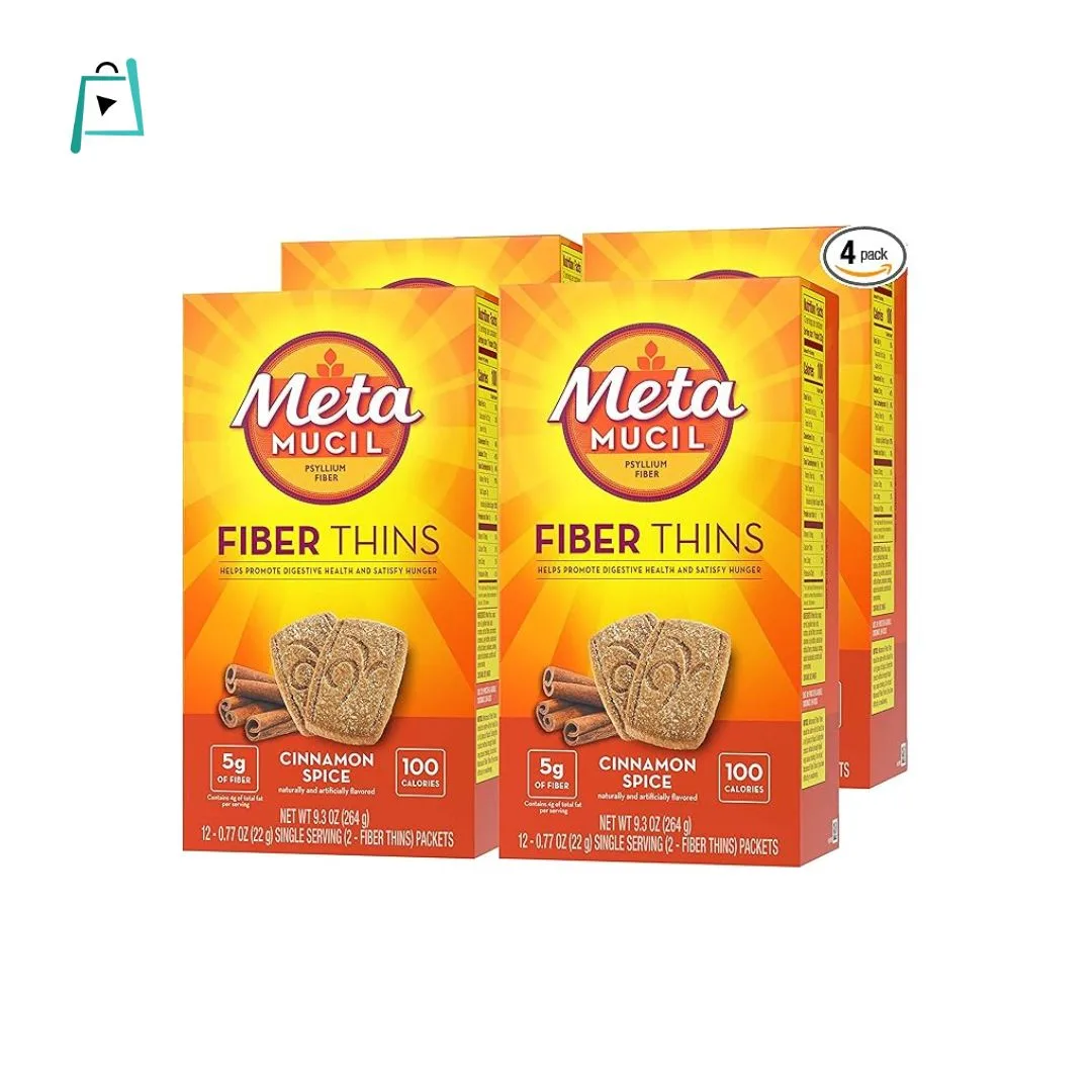 Metamucil Fiber Thins, Psyllium Husk Fiber, 5g Fiber per Serving, Supports Digestive Health and Satisfies Hunger, Daily Fiber Snack, Cinnamon Spice Flavor, 48 Total Servings (4 Packs of 12)